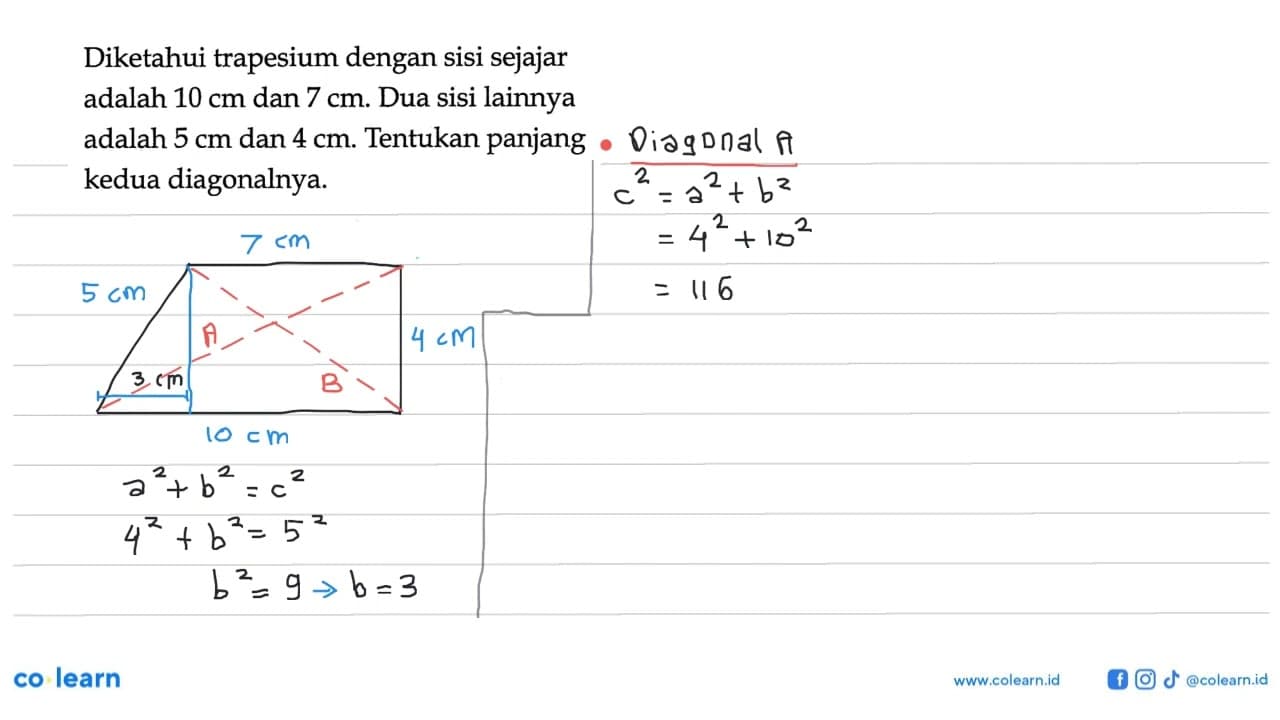 Diketahui trapesium dengan sisi sejajar adalah 10 cm dan 7