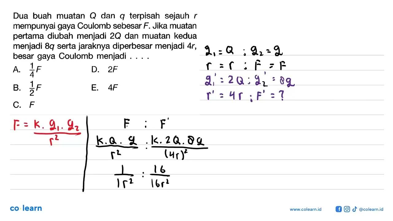 Dua buah muatan Q dan q terpisah sejauh r mempunyai gaya