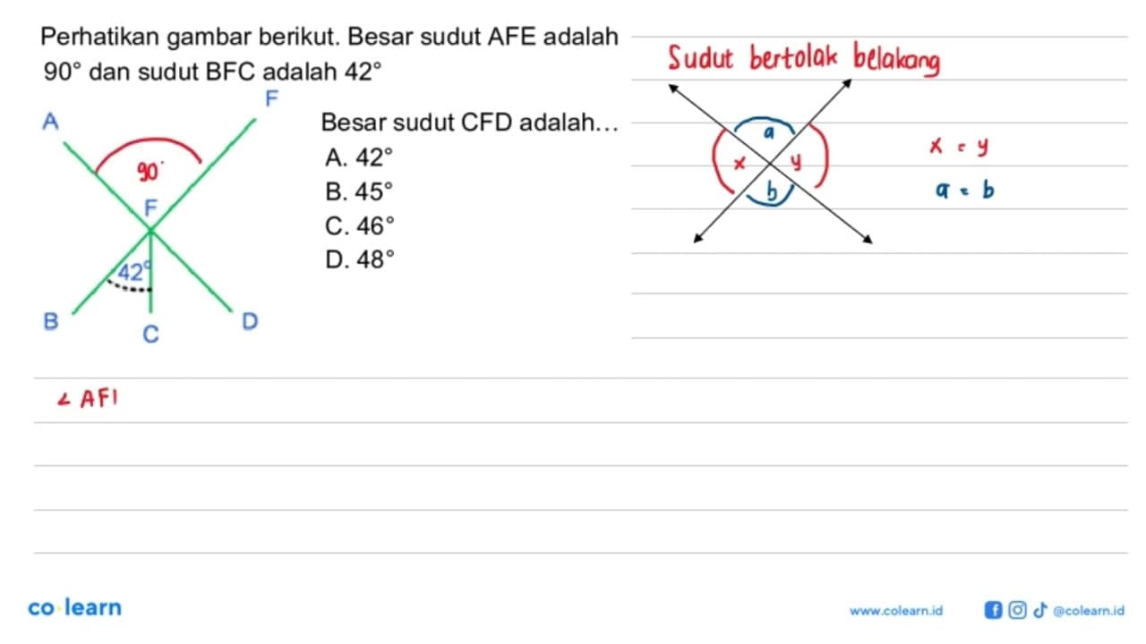 Perhatikan gambar berikut. Besar sudut AFE adalah 90 dan