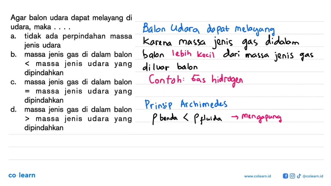 Agar balon udara dapat melayang di udara, maka....a. tidak