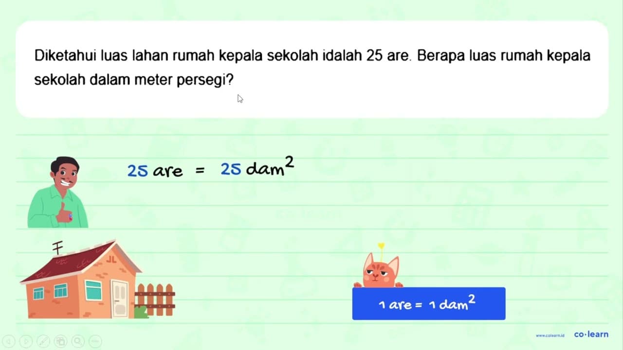 Diketahui luas lahan rumah kepala sekolah idalah 25 are.