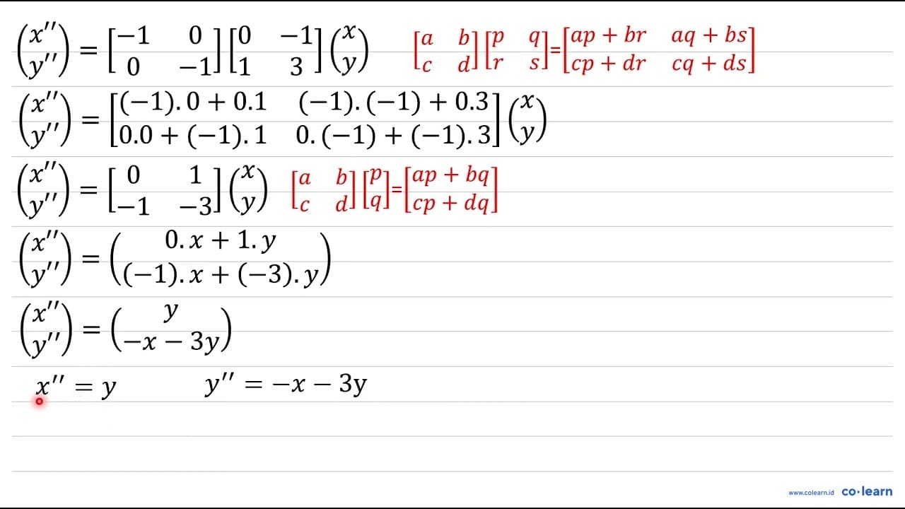 Bayangan garis x+3 y=2 oleh transformasi yang bersesuaian