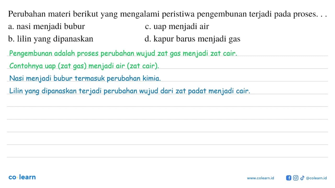 Perubahan materi berikut yang mengalami peristiwa