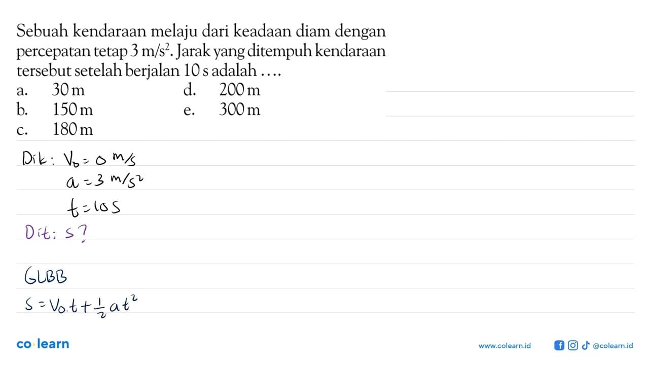 Sebuah kendaraan melaju dari keadaan diam dengan percepatan