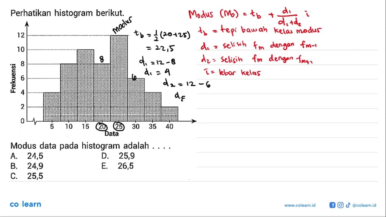 Perhatikan histogram berikut. Frekuensi 12 10 8 6 4 2 0 5