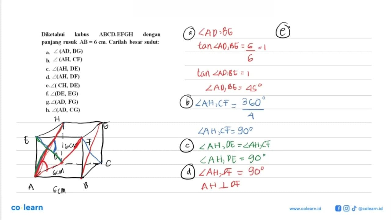 Diketahui kubus ABCD.EFGH dengan panjang rusuk AB=6 cm.