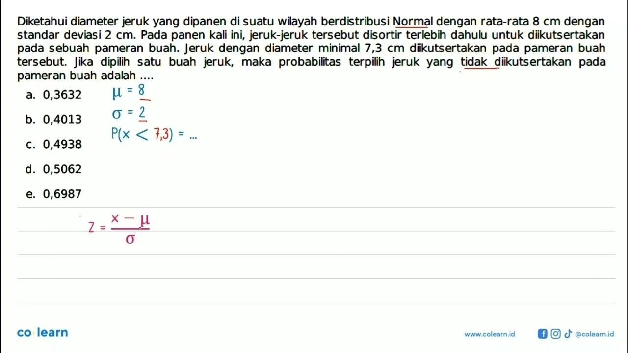 Diketahui diameter jeruk yang dipanen di suatu wilayah