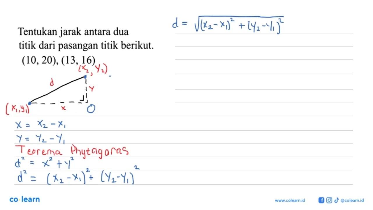 Tentukan jarak antara dua titik dari pasangan titik berikut