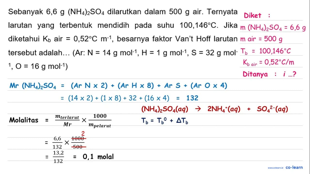 Sebanyak 6,6 ~g(NH_(4))_(2) SO_(4) dilarutkan dalam 500 ~g