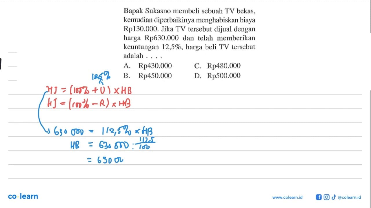 Bapak Sukasno membeli sebuah TV bekas, kemudian