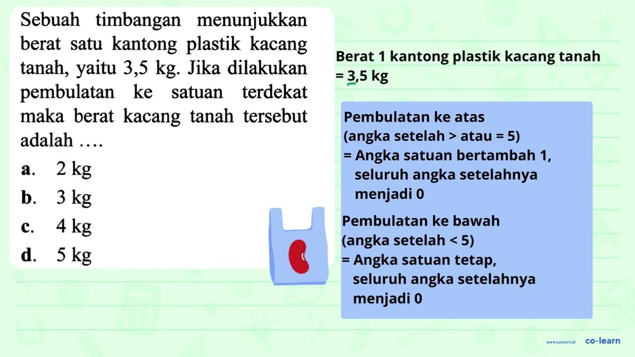 Sebuah timbangan menunjukkan berat satu kantong plastik