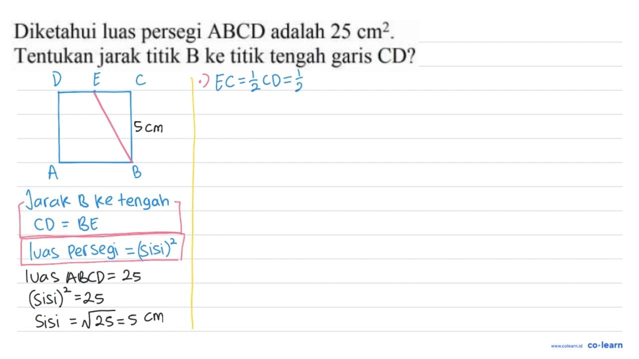 Diketahui luas persegi ABCD adalah 25 cm^(2) . Tentukan