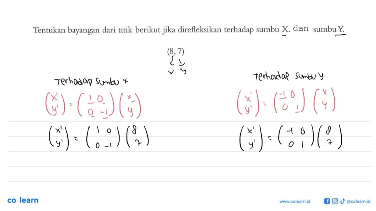 Tentukan bayangan dari titik berikut jika direfleksikan