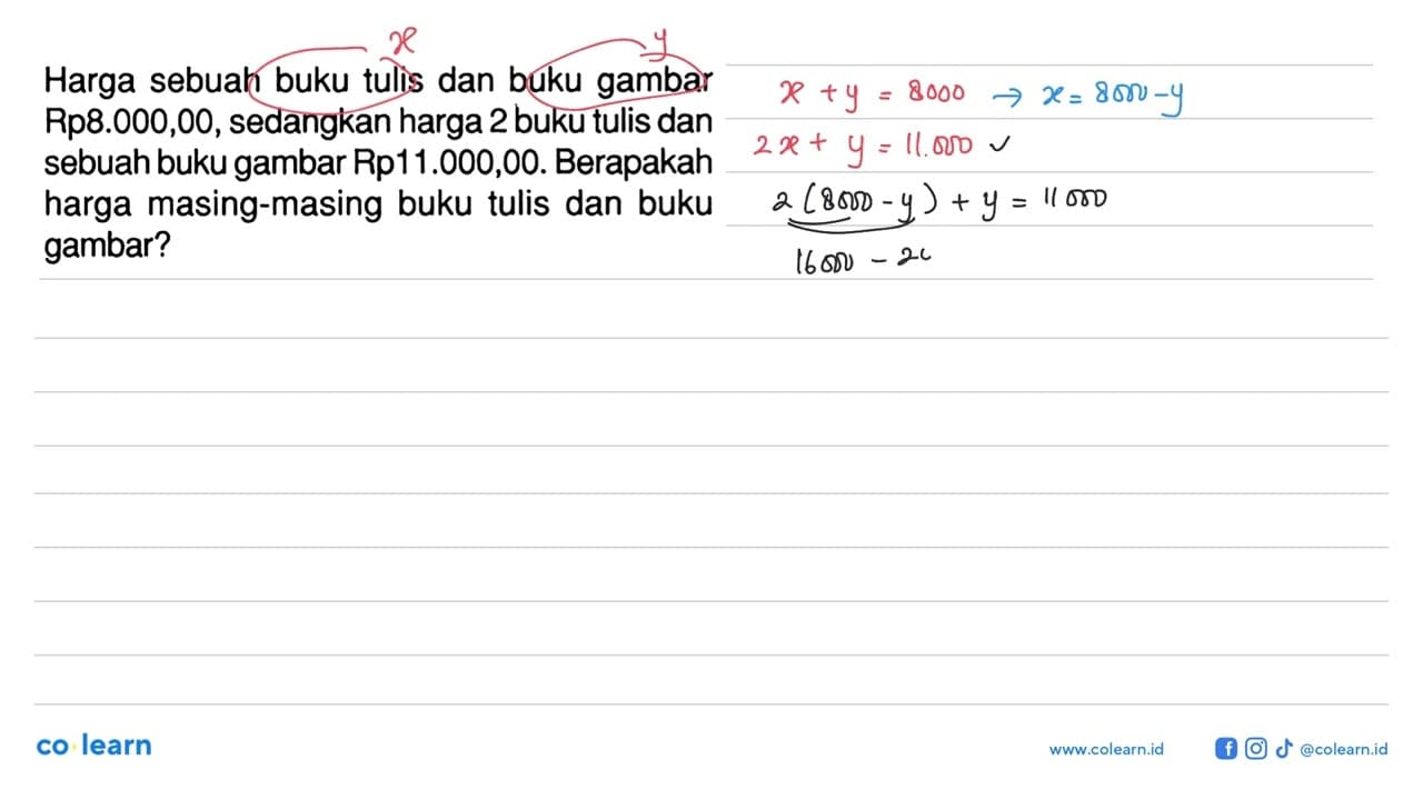 Harga sebuah buku tulis dan buku gambar Rp8.000,00,