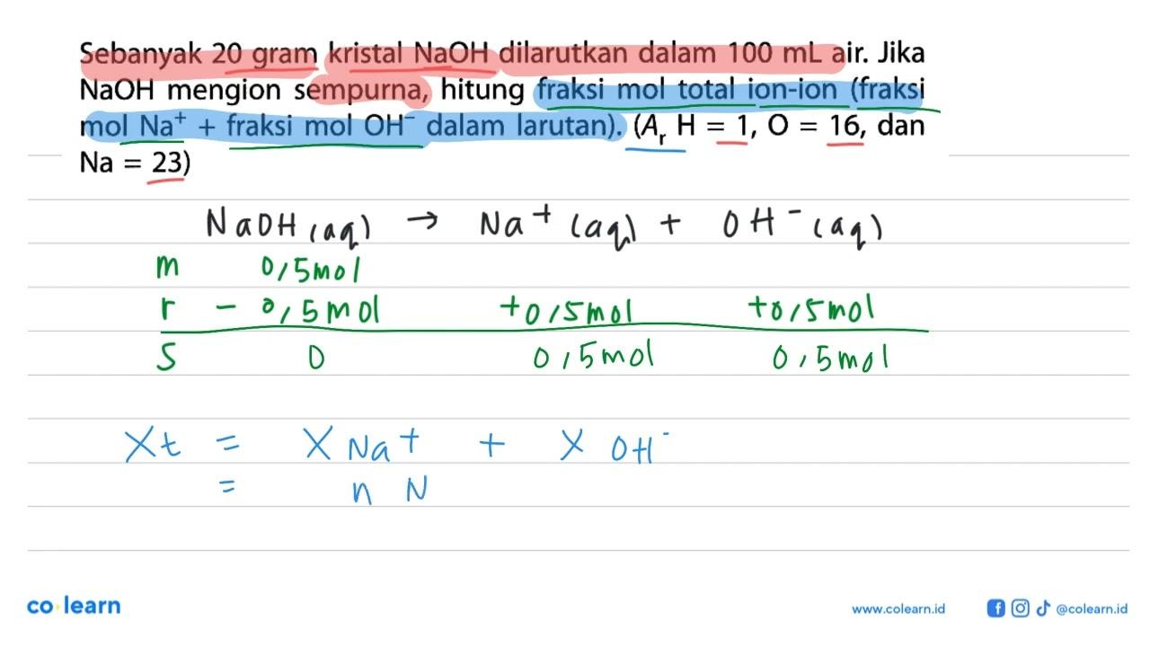 Sebanyak 20 gram kristal NaOH dilarutkan dalam 100 mL air.