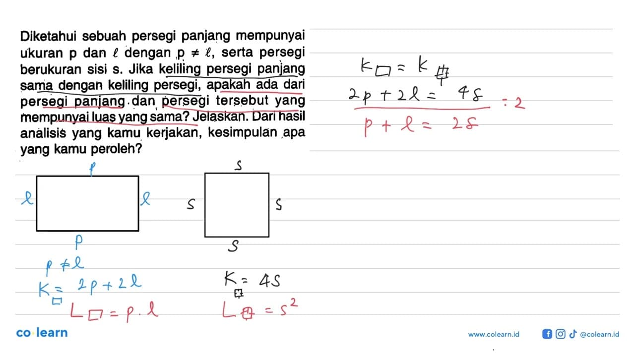 Diketahui sebuah persegi panjang mempunyai ukuran p dan l