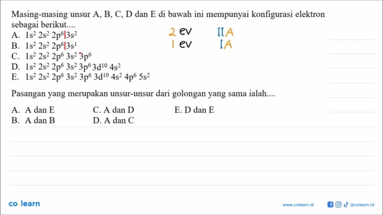 Masing-masing unsur A, B, C, D dan E di bawah ini mempunyai