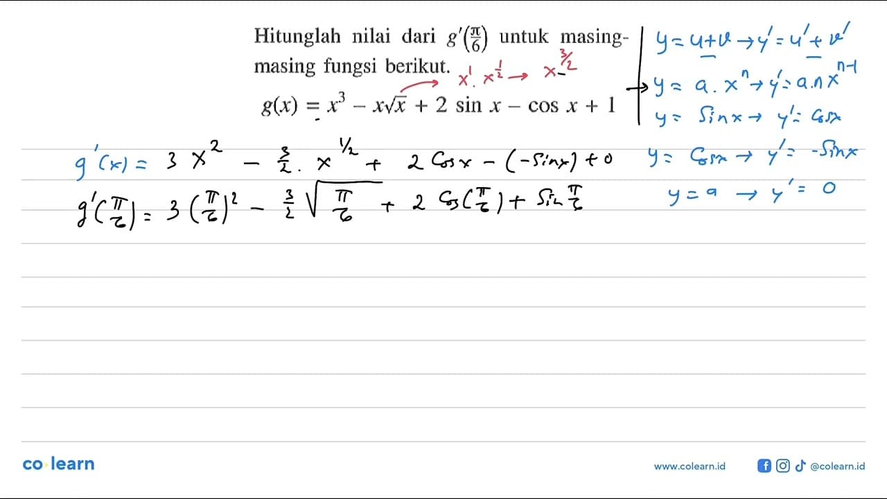 Hitunglah nilai dari g'(phi/6) untuk masing- masing fungsi