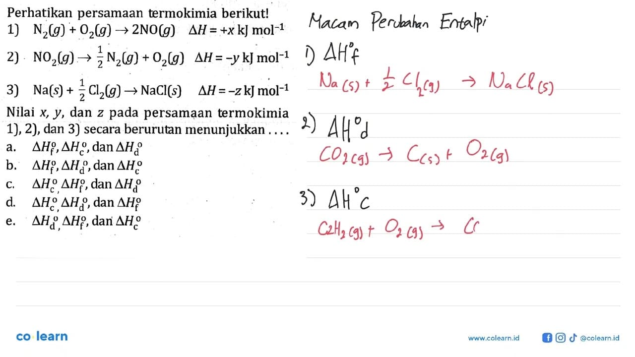 Perhatikan persamaan termokimia berikut!1) N2(g)+O2(g) -> 2