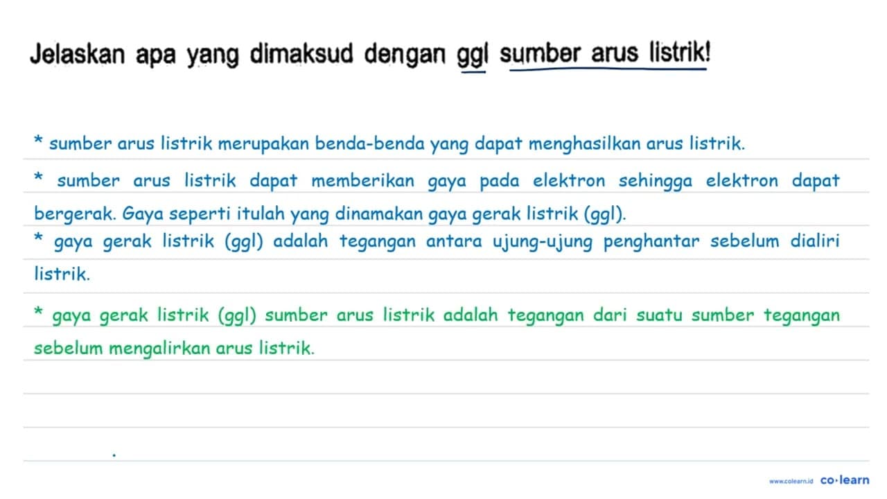 Jelaskan apa yang dimaksud dengan ggl sumber arus listrik!