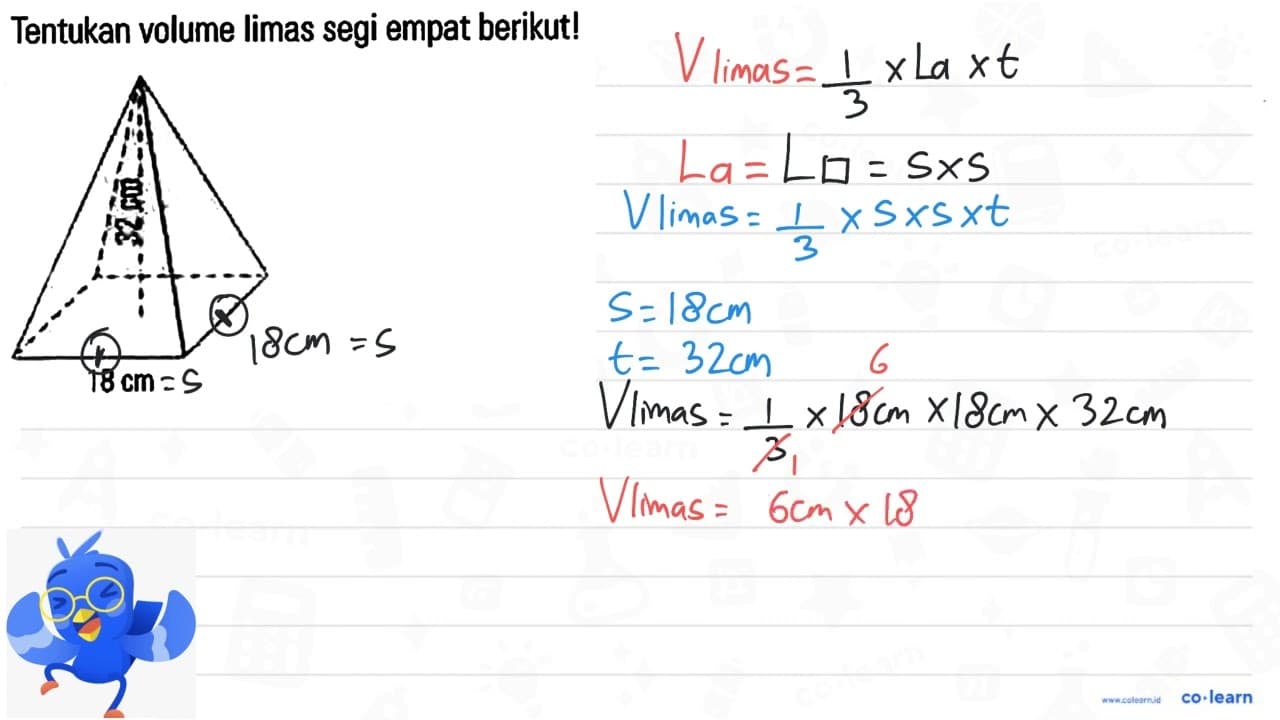 Tentukan volume limas segi empat berikut!