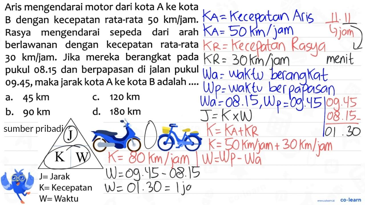 Aris mengendarai motor dari kota A ke kota B dengan