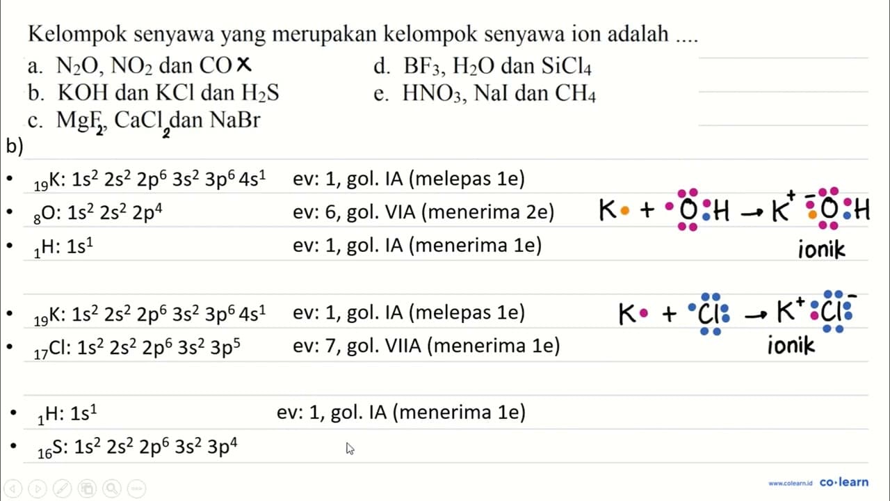 Kelompok senyawa yang merupakan kelompok senyawa ion adalah