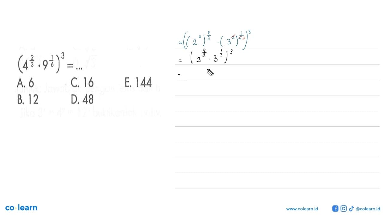 (4^(2/3).9^(1/6))^3= ....