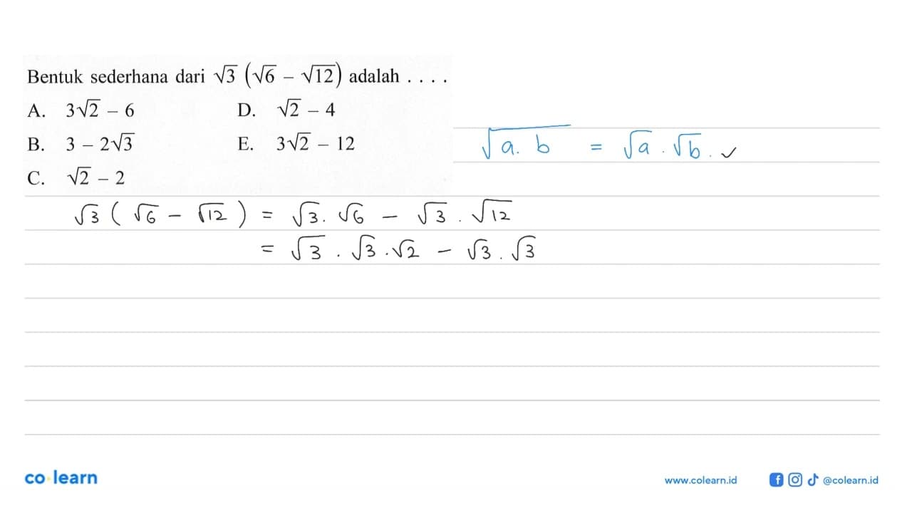 Bentuk sederhana dari akar(3) (akar(6) - akar(12))