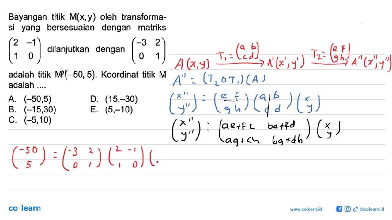 Bayangan titik M(x,y) oleh transformasi yang bersesuaian