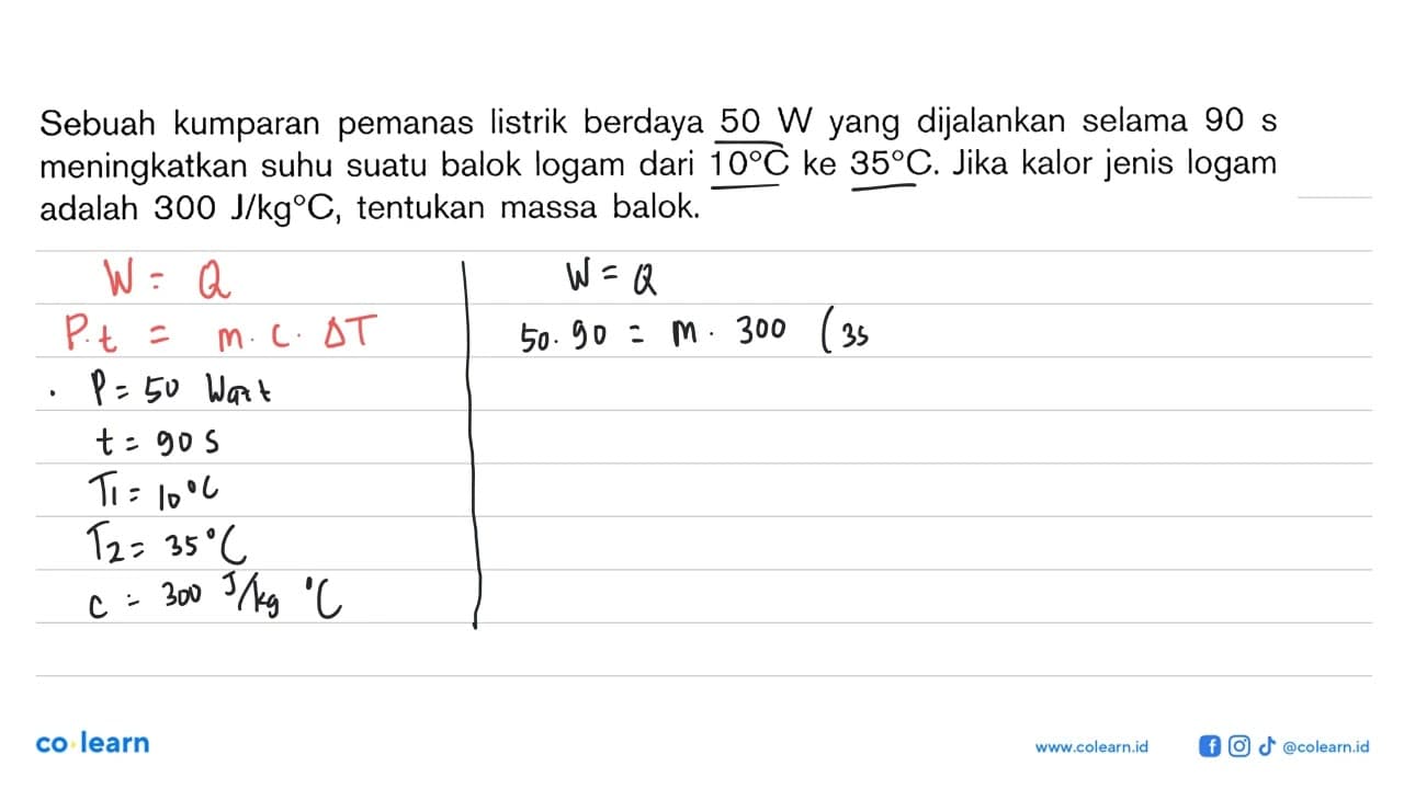 Sebuah kumparan pemanas listrik berdaya 50 W yang