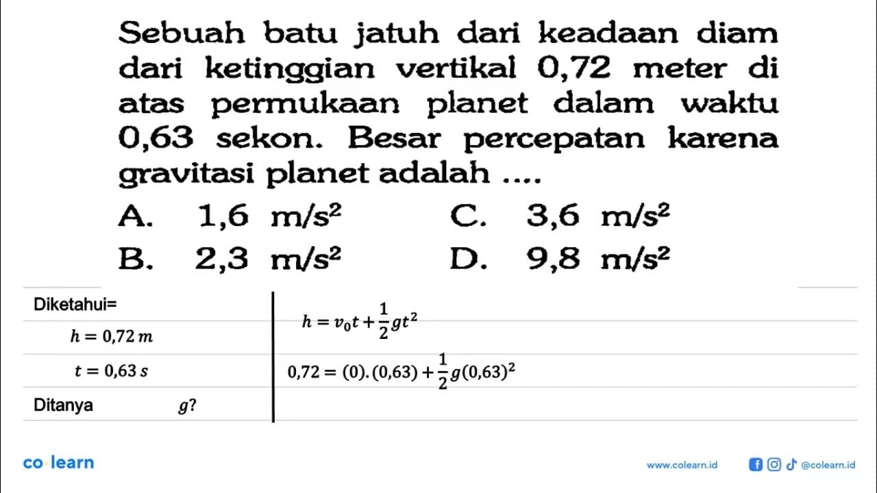 Sebuah batu jatuh dari keadaan diam dari ketinggian