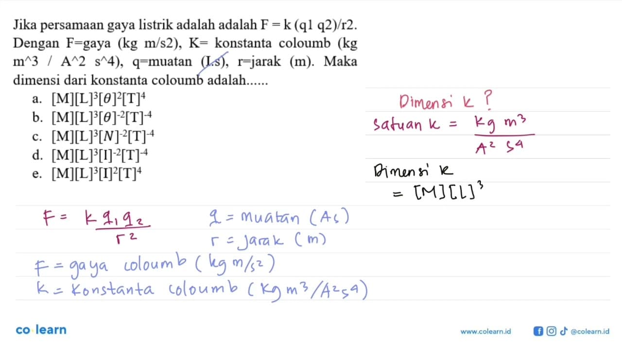 Jika persamaan gaya listrik adalah adalah F=(k q1 q2)/r^2.