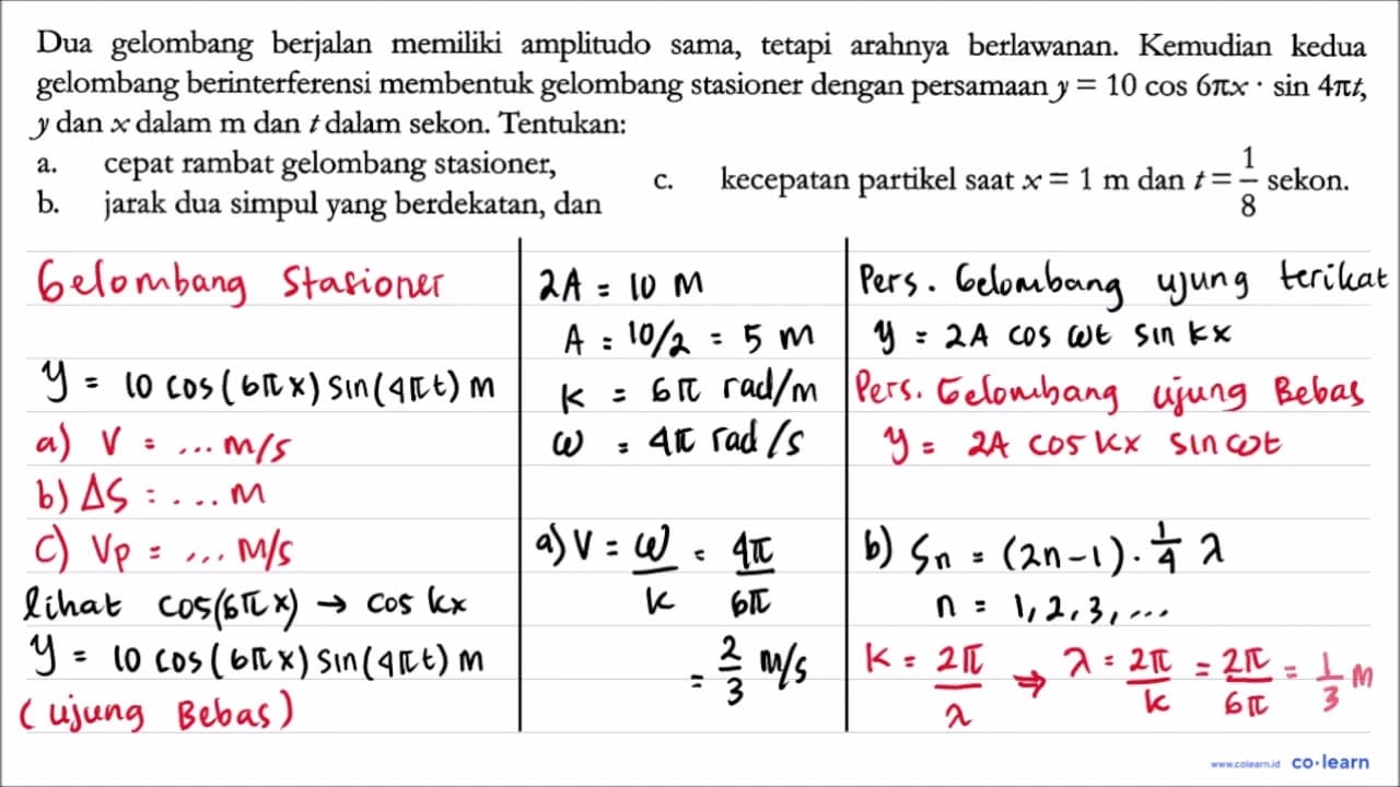 Dua gelombang berjalan amplitudo sama, tetapi arahnya