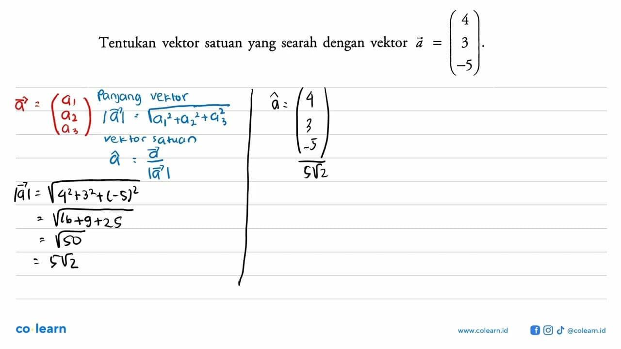 Tentukan vektor satuan yang searah dengan vektor vektor