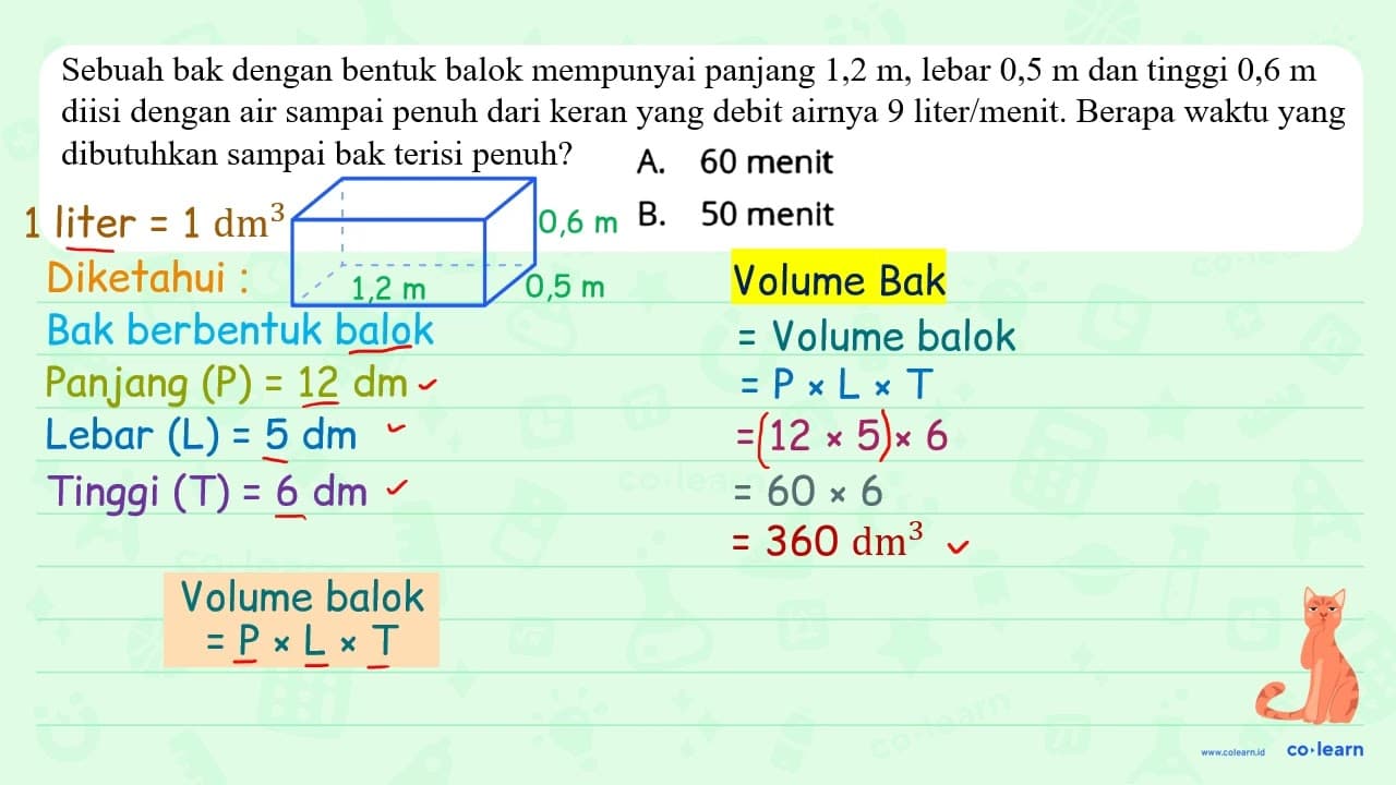 Sebuah bak dengan bentuk balok mempunyai panjang 1,2 m,