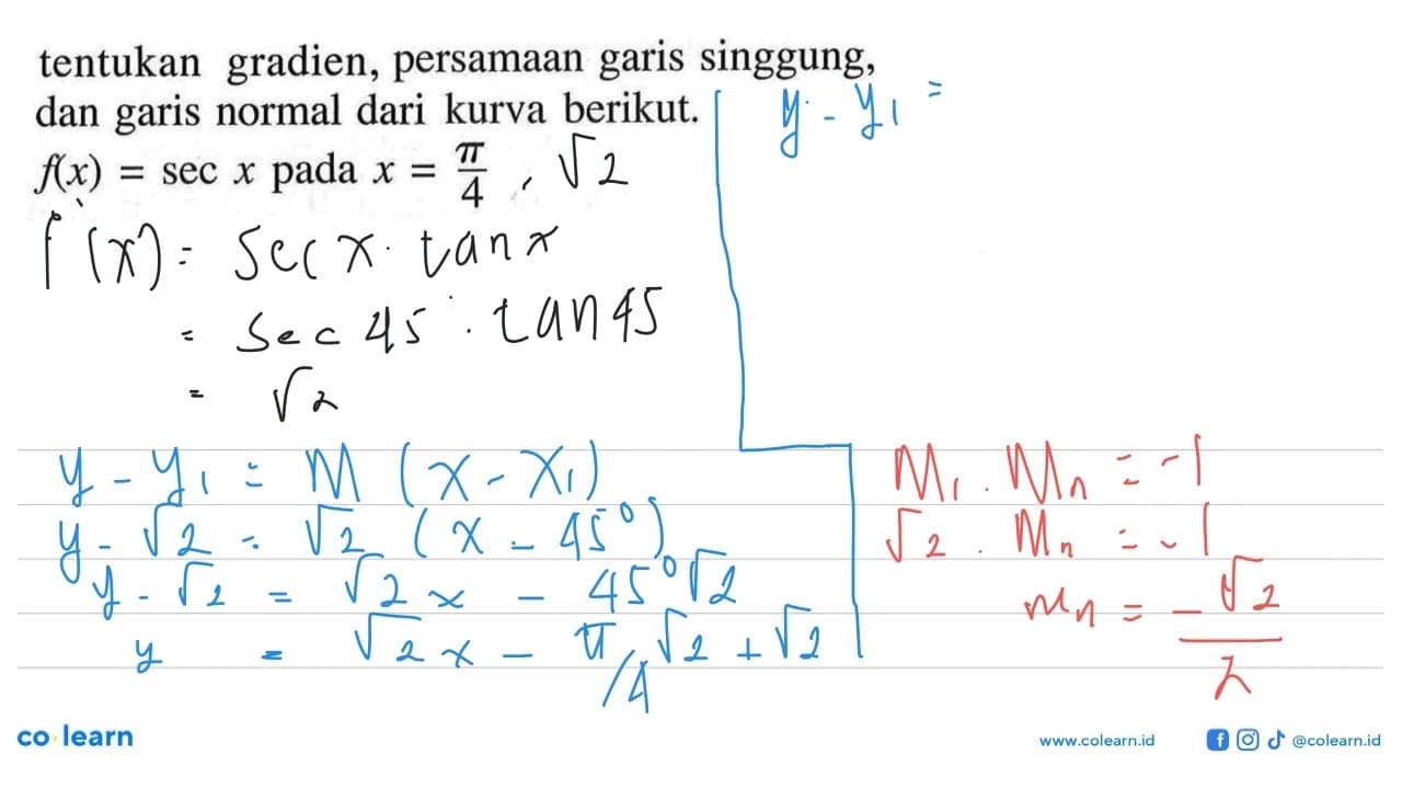 tentukan gradien, persamaan garis singgung, dan garis