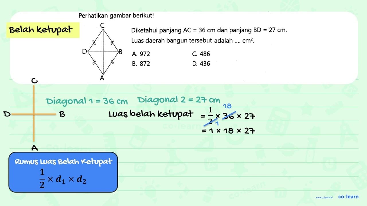 Perhatikan gambar berikutl Diketahui panjang AC 36 cm dan