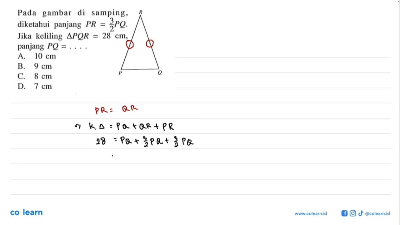 Pada gambar di samping, diketahui panjang PR=3/2 PQ. Jika