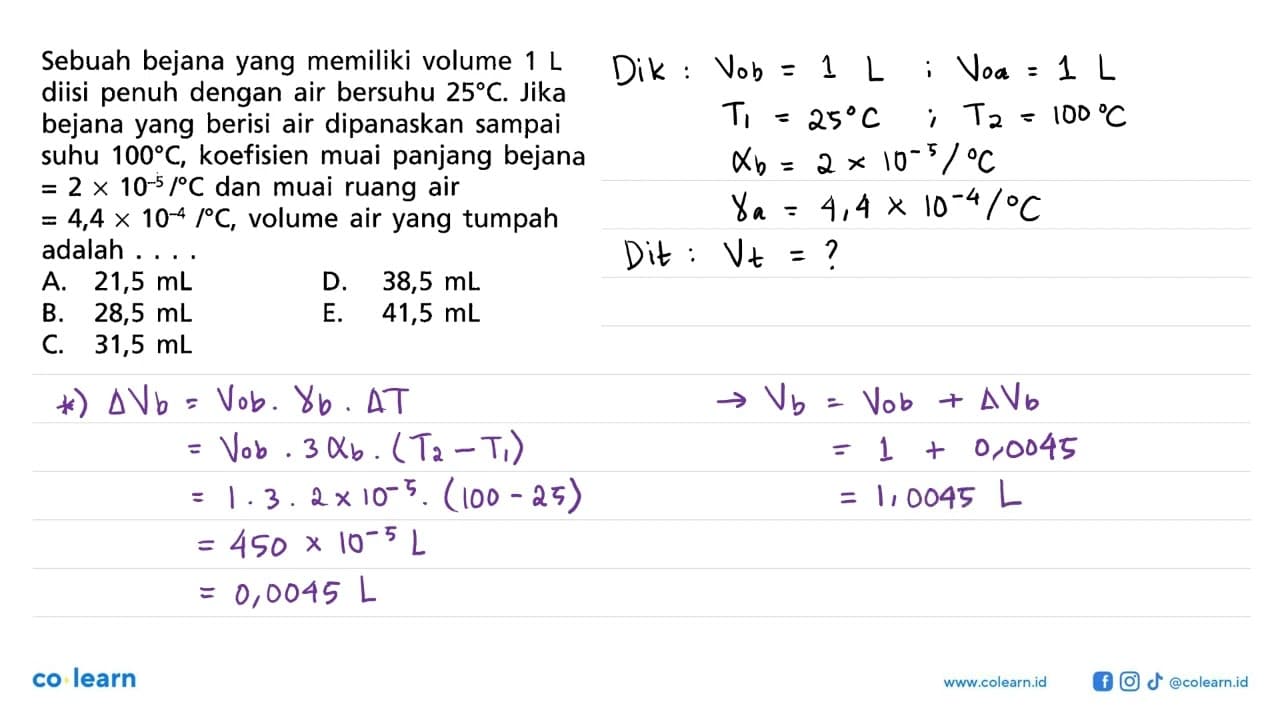 Sebuah bejana yang memiliki volume 1 L diisi penuh dengan