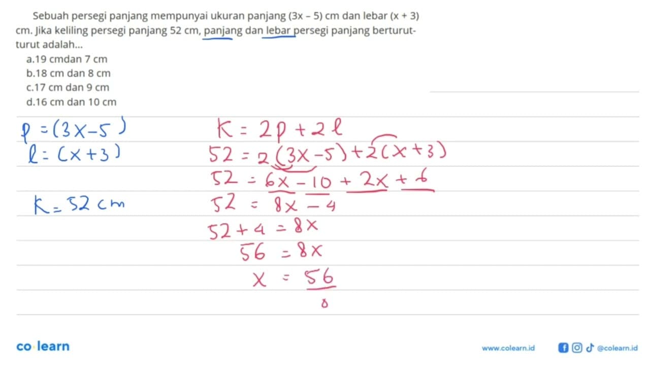 Sebuah persegi panjang mempunyai ukuran panjang (3x-5) cm