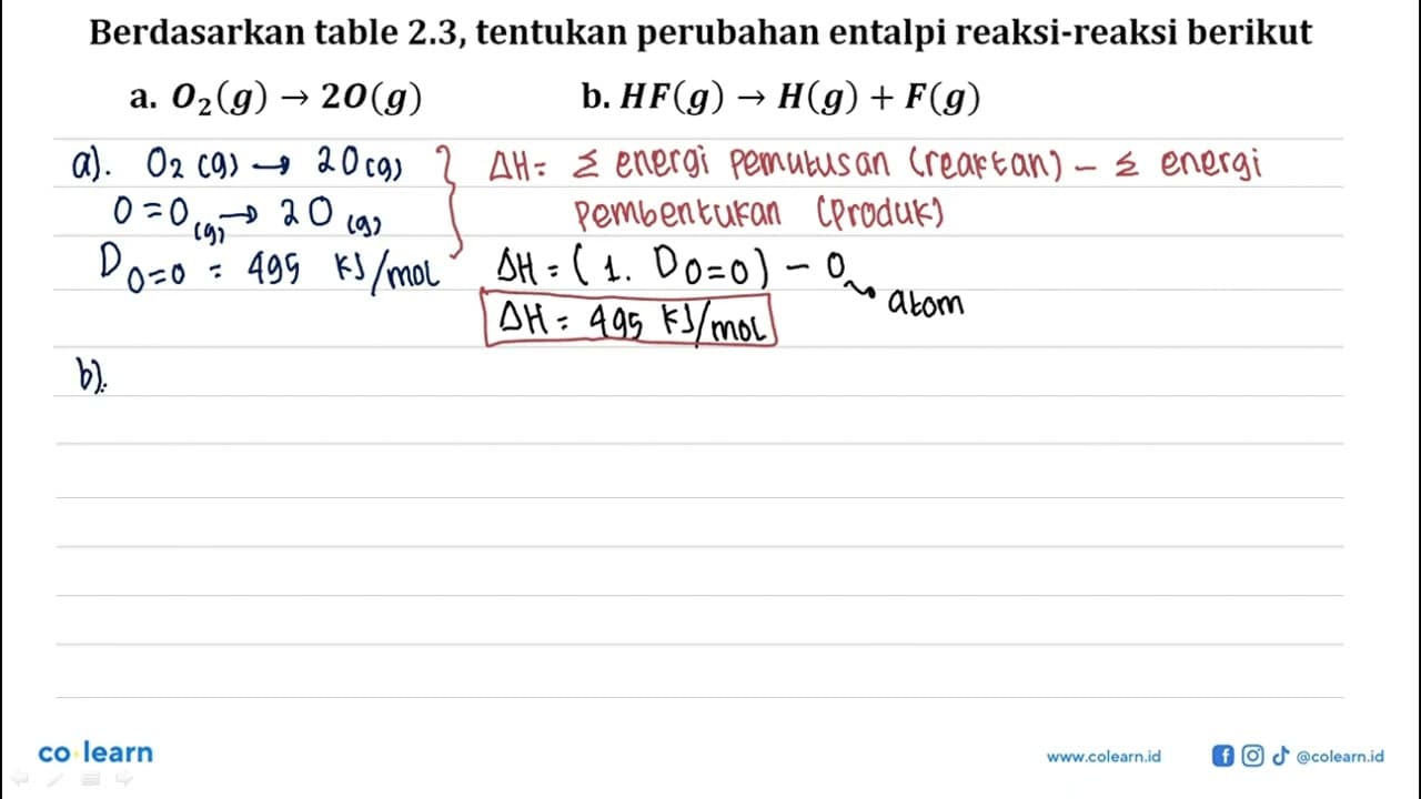 Berdasarkan table 2.3, tentukan perubahan entalpi