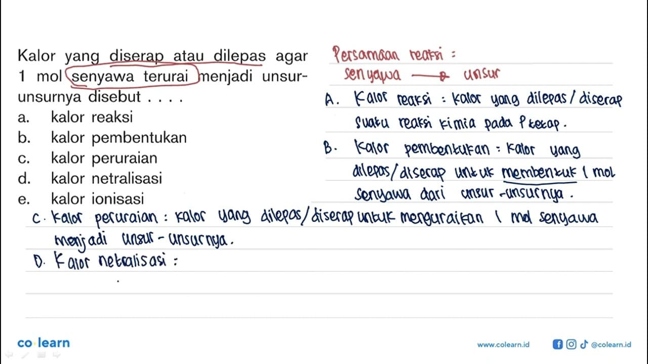 Kalor yang diserap atau dilepas agar 1 mol senyawa terurai