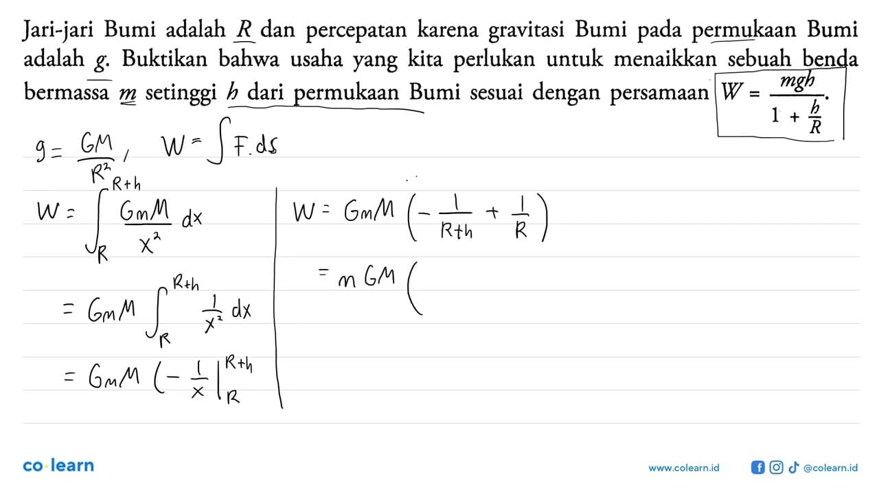 Jari-jari Bumi adalah R dan percepatan karena gravitasi