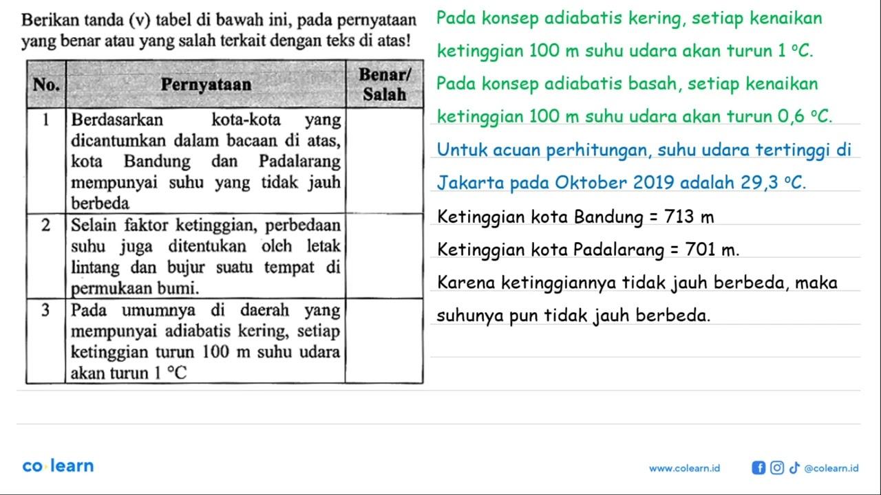 Berikan tanda (v) tabel di bawah ini, pada pernyataan yang