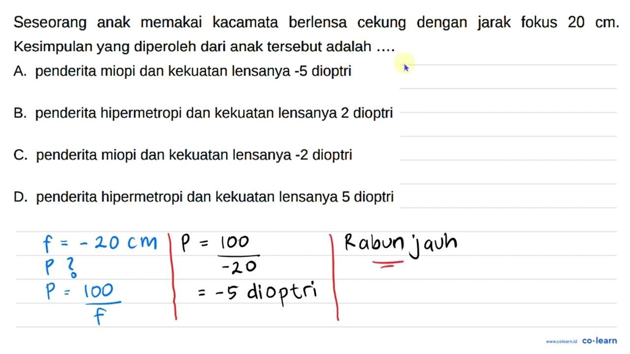 Seseorang anak memakai kacamata berlensa cekung dengan