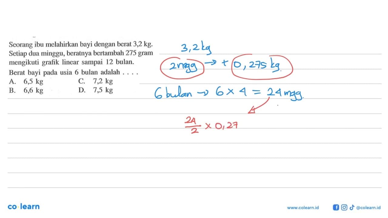 Scorang ibu melahirkan bayi dengan berat 3,2 kg. Setiap dua