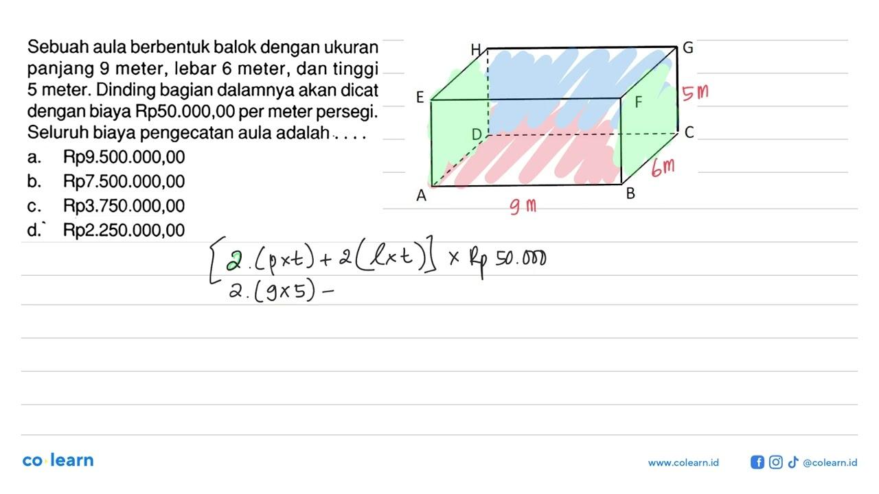 Sebuah aula berbentuk balok dengan ukuran panjang 9 meter,