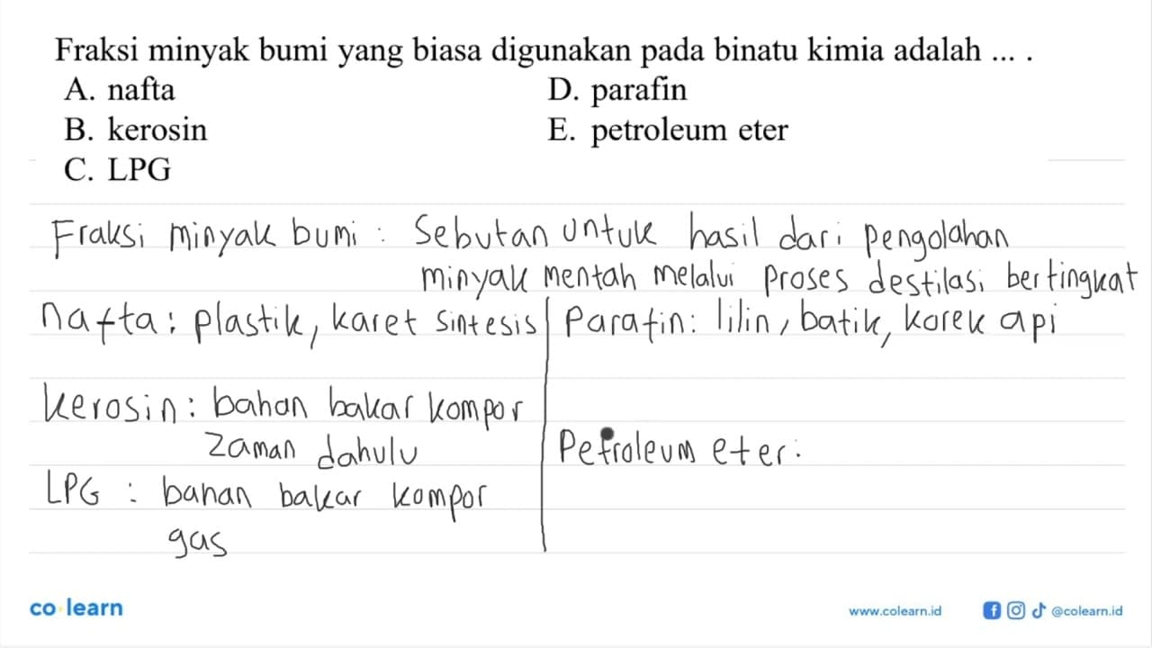 Fraksi minyak bumi yang biasa digunakan pada binatu kimia