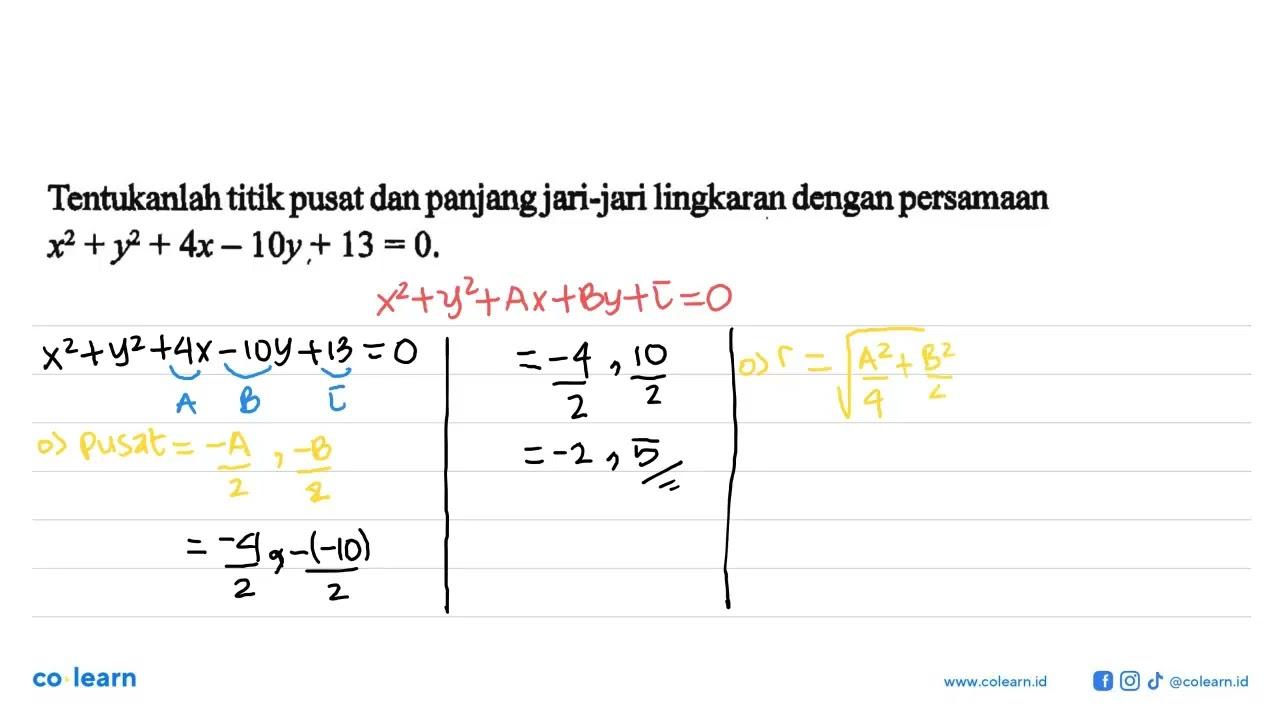 Tentukanlah titik pusat dan panjang jari-jari lingkaran